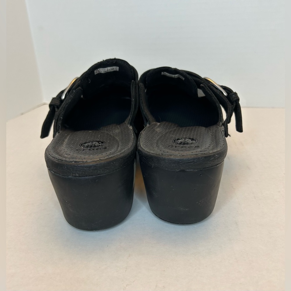 Crocs Women's Size 10 Shoes Cobbler Buckle Clog Mules Black Leather 15513 - Picture 6 of 11